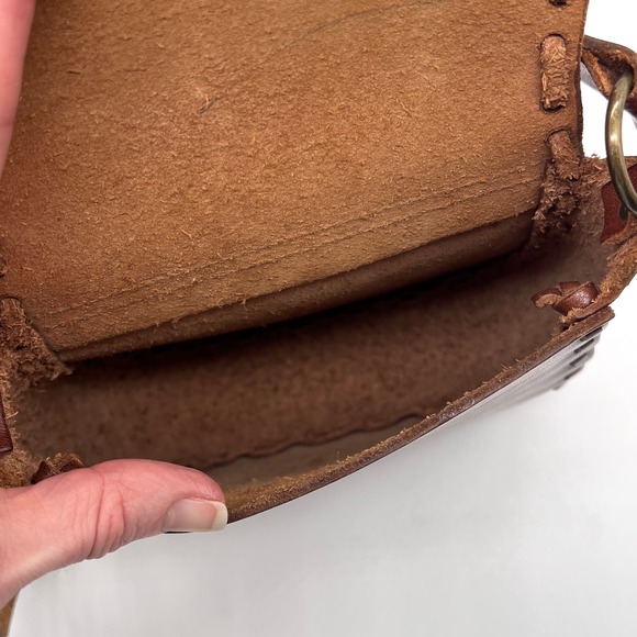 VINTAGE Leather Crossbody Bag Womens Small Brown Handmade Studs Jewels Stitched - Picture 10 of 12